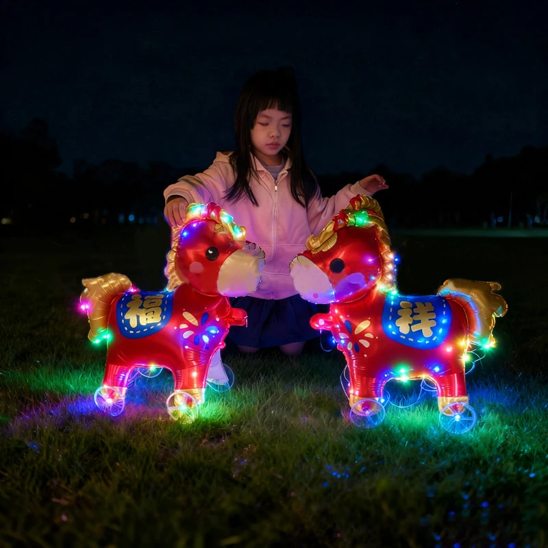 

1 шт. фольгированный шар Glowi 4D в виде мультяшной лошади, стоячий, с колесами, аксессуары для украшения детского дня рождения