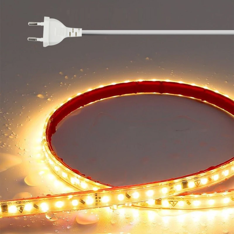 

Светодиодная лента переменного тока 220 В, 120 светодиодов/м, гибкая лента, IP67, водонепроницаемая самоклеящаяся светодиодная лента 1–50 м для освещения кухонной комнаты
