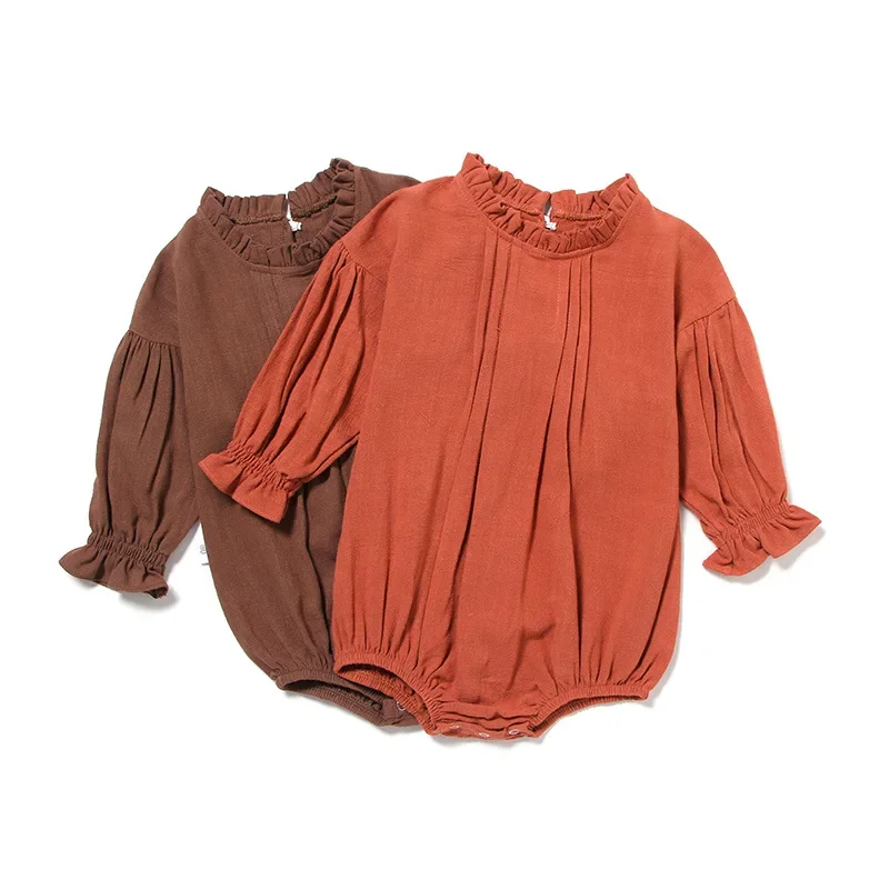 رومبير بأكمام طويلة من قطعة واحدة للفتيات حديثي الولادة ، ملابس الأميرة الأخوات ، فستان من الكتان والقطن ، ملابس للفتيات الصغيرات ، الربيع والخريف