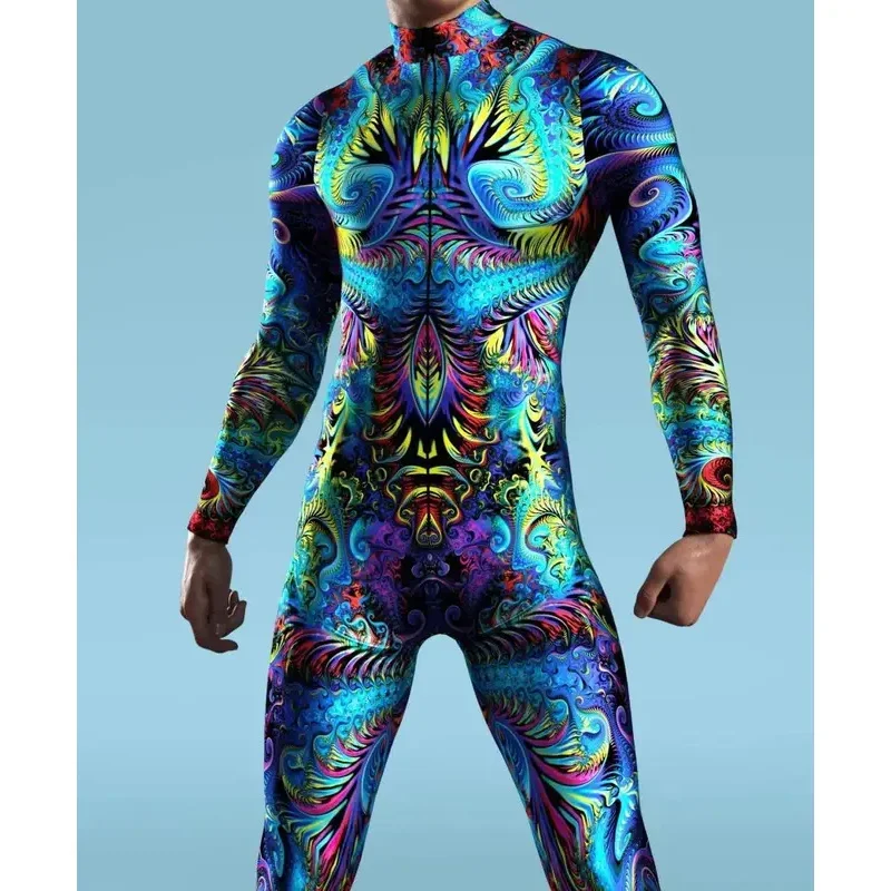 남녀공용 사이버 펑크 점프 수트, 멋진 컬러 드로잉 코스프레 바디 수트, 스팀펑크 코스튬, 할로윈 파티 쇼, 젠타이 세트