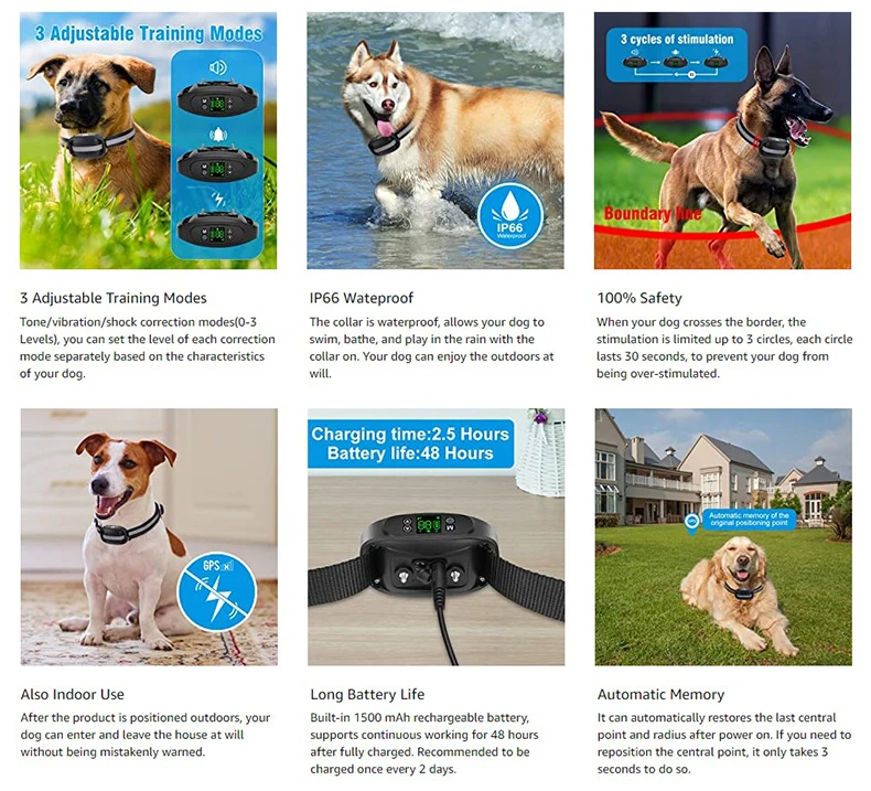 GPS Wireless Dog Fence Upgraded Electric Pet Containment System Waterproof Rechargeable Collar