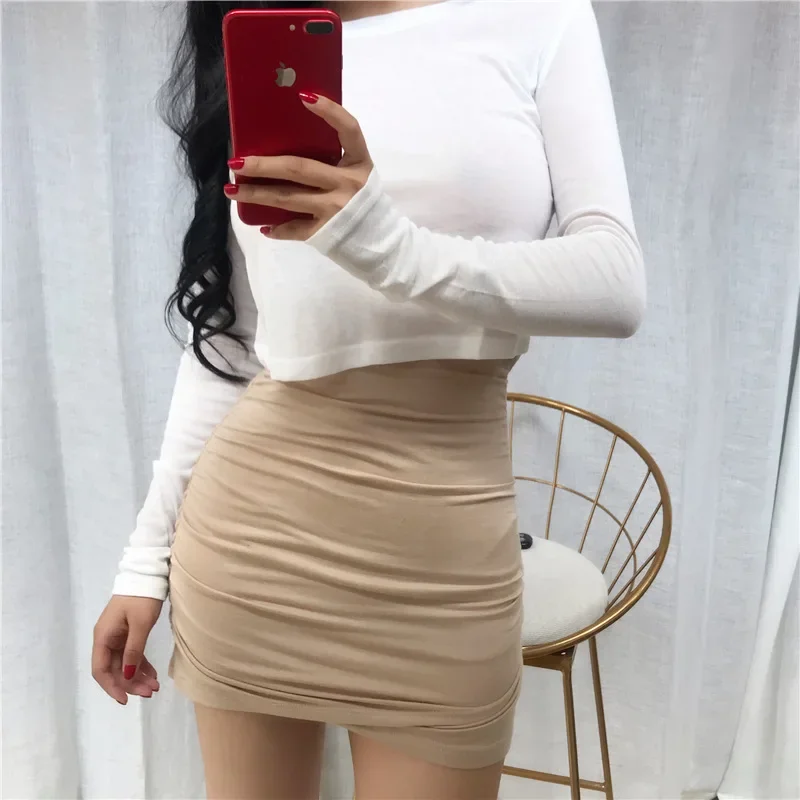 Y2k High Waist Light Beige Pleated Short Skirt with Hip Skirt Feminine Sense of Self-cultivation Street Party Dress 2023 Fashion