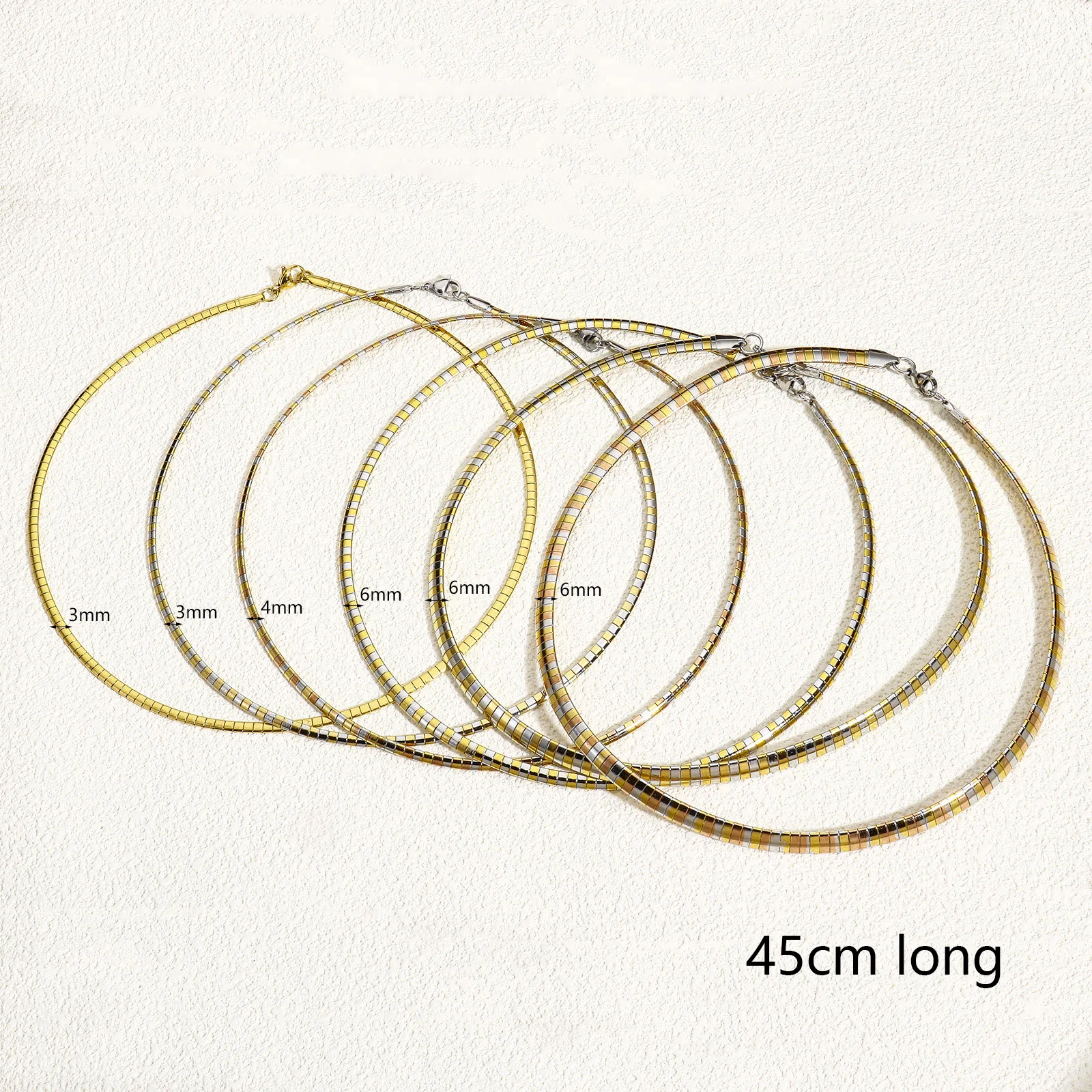 1 Piece 304 Stainless Steel  Chain Collar Neck Ring Necklace For Women Men Golden/Silvery Punk Jewelry 45cm(17 6/8