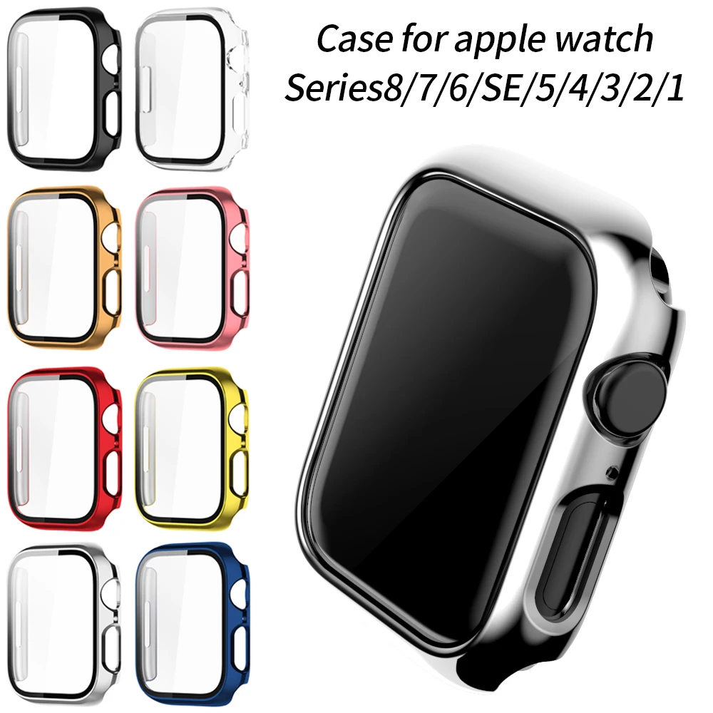 

Glass+Case for Apple Watch Series 8/7 45mm 41mm Screen Protector Series 321 42mm38mm Protective Cover for iWatch SE654 40mm 44mm