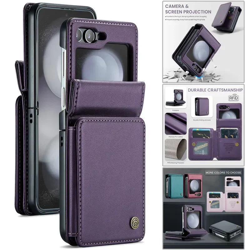 CaseMe Magnetic Flip Leather Phone Case for Samsung Galaxy Z Flip 6 5 4 3 5G Wallet Card Holder Shockproof Back Cover Coque Etui