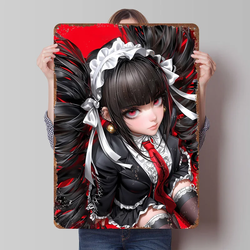 Anime-Mädchen-Kunst Gaming-Poster Individuell Bedruckte Wandkunst Retro Vintage Metallschilder für Heim-Garage-Dekoration Zimmer Wand-Deko