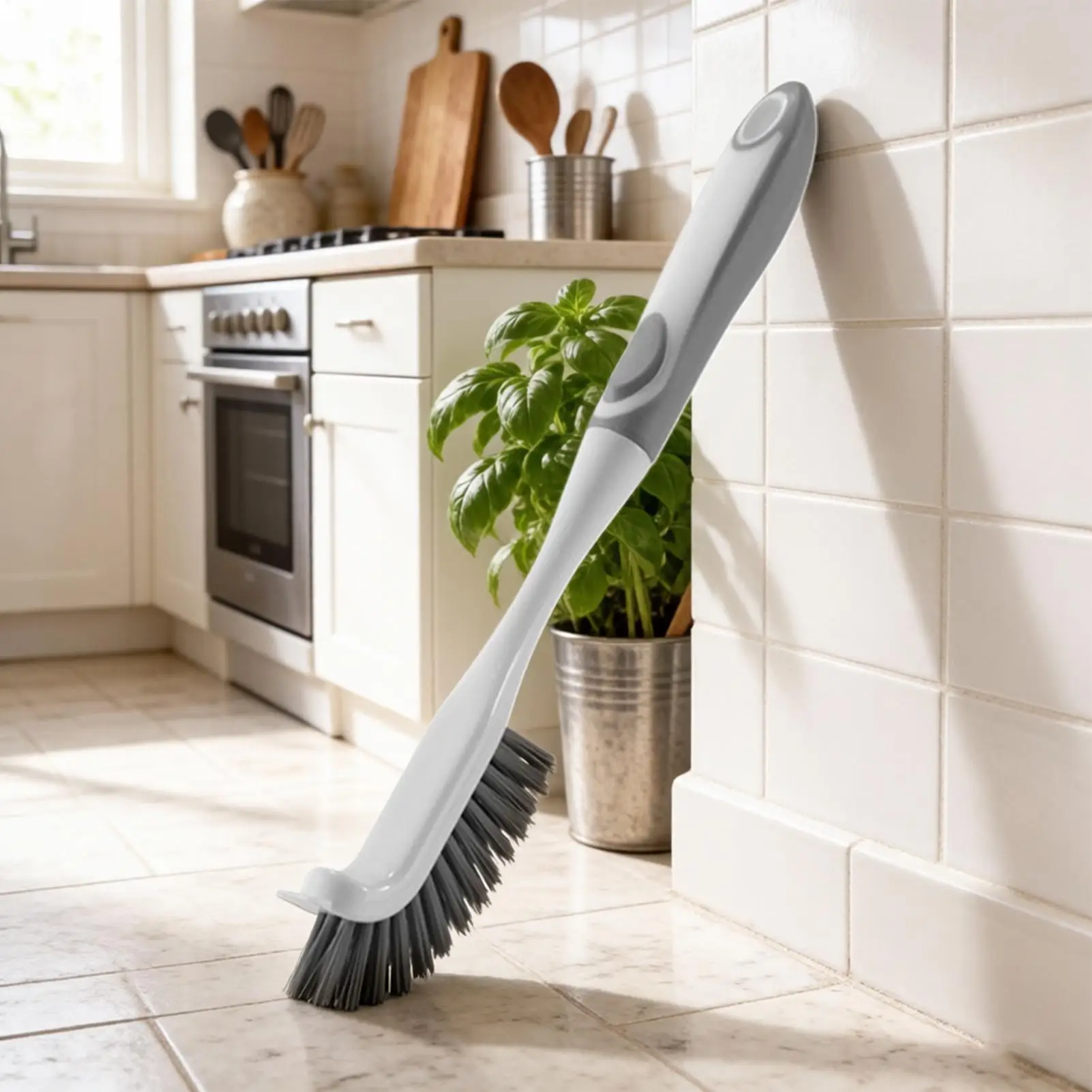 Bathroom Cleaning Brush Crevice Scrubber Non-Slip Handle Floor Tile Corner Scraper Grout Cleaner Wall Mount Storage