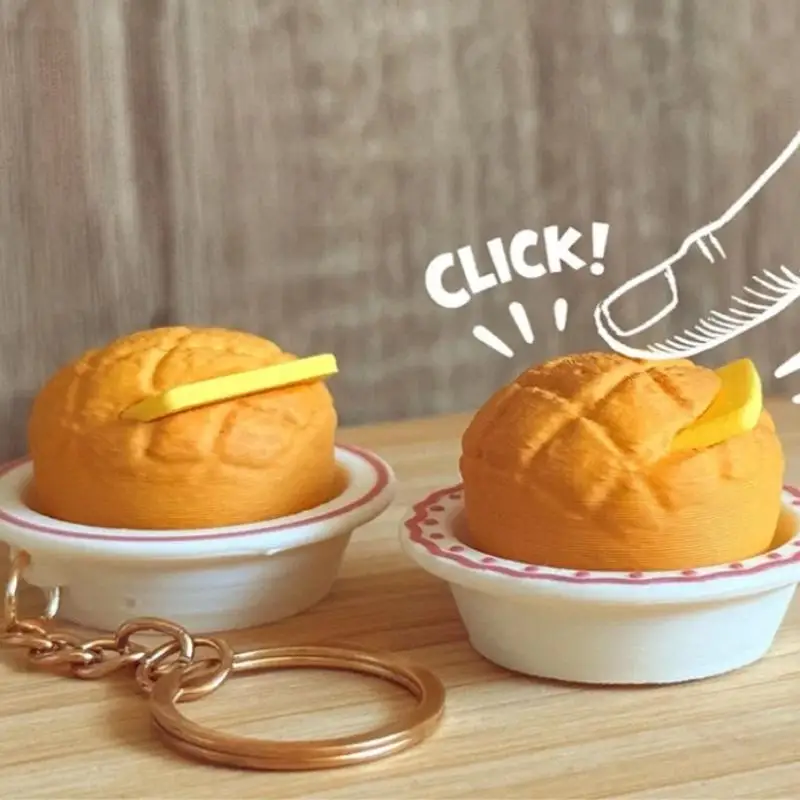Mini Butter Toast Fidget Clicker Schlüsselanhänger Leichtes Druckknopf-Stressabbau-Spielzeug für Reisen, Pendeln und Outdoor-Nutzung – Detail 2