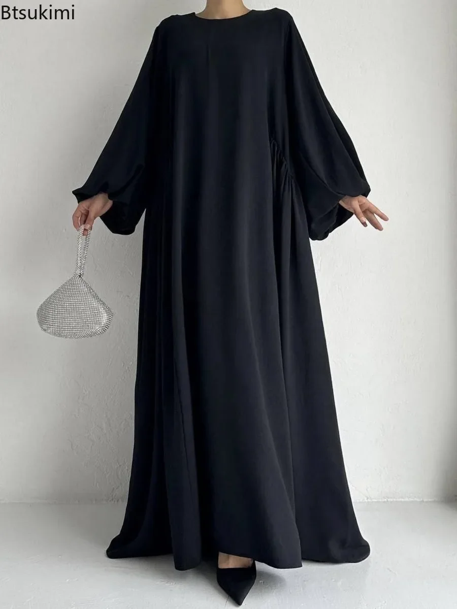 New Women Muslim Dresses Fashion Simple Solid Abaya Ramadan Caftan Elegant Female Casual Plain Maxi Dress Modest Dress for Women