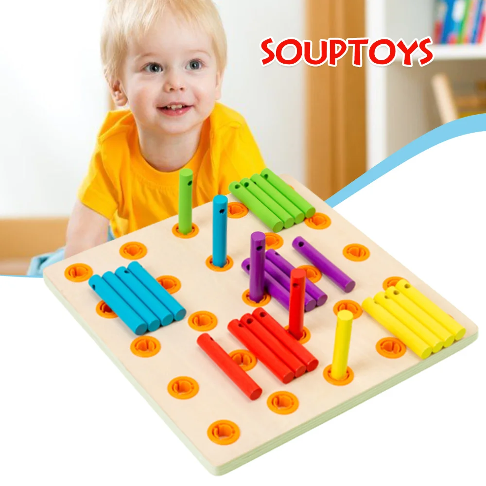 Quebra-cabeça infantil caixa de contas vara jogo de rosqueamento brinquedo de coordenação mão-olho