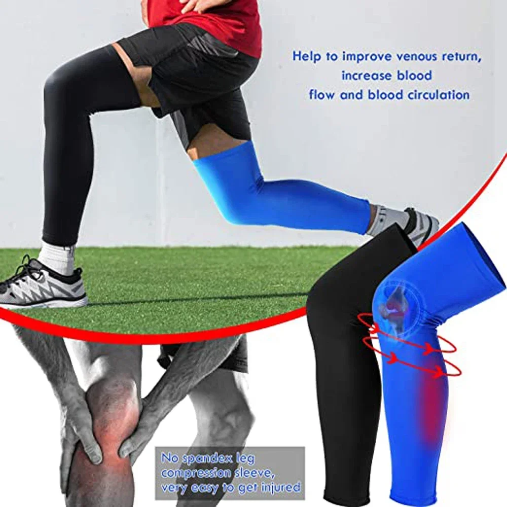 Manga de pierna completa de compresión deportiva para hombres y mujeres, 1 par Soporte para rodilla, muslo, pantorrilla, artritis, correr y