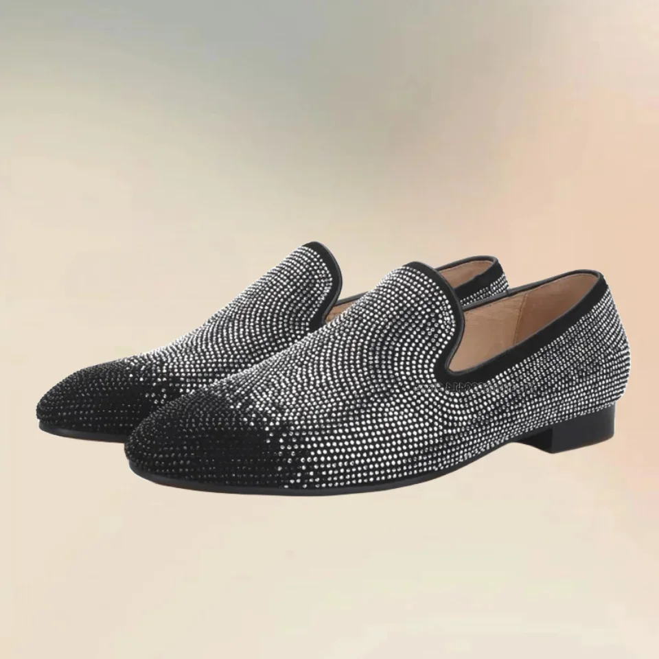 

Mixed Rhinestone Decor Suede Men Loafers Fashion Slip On Men Shoes Novel Handmade Party Feast Banquet Plus Size Men Casual Shoes