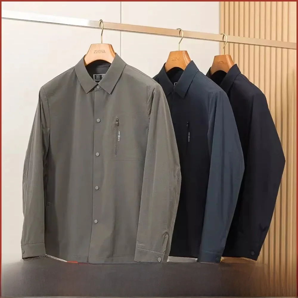 

Классический дизайн, удобный мужской тонкий воротник против морщин, джет, повседневный легкий воротник-стойка из смеси нейлона и спандекса