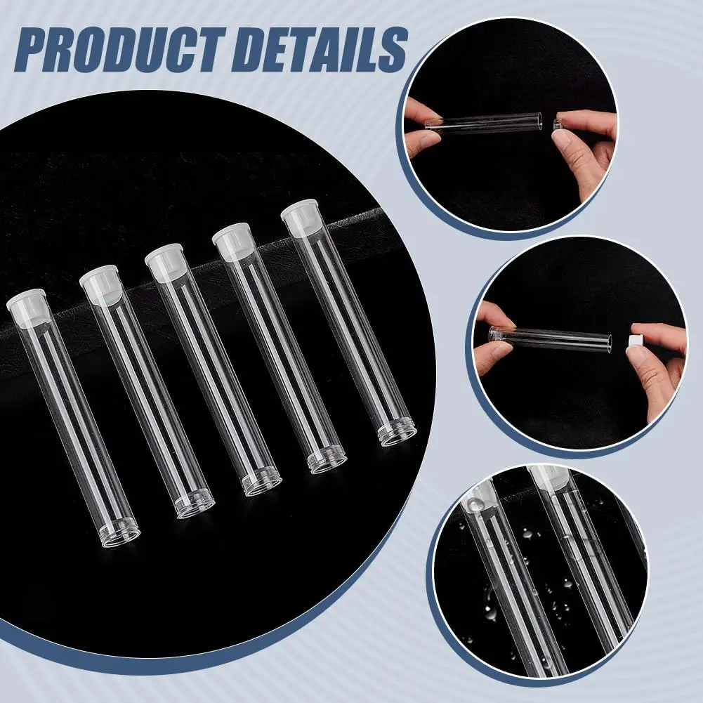 Plastic Clear PVC Tube Transparent Storage Empty Cartridges Tube Packaging with White Caps 12x100mm-Bead Craft Supply 100PACK