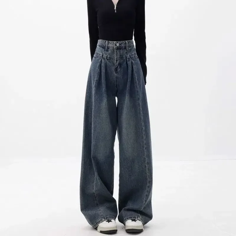 Pantalones vaqueros de pierna recta para mujer, pantalones informales ajustados estilo Y2K, pantalones holgados de cintura alta, ropa de calle Retro Vintage a la moda