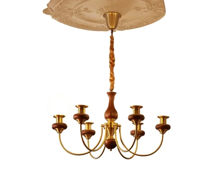 

North American black walnut all-copper living room lamp chandelier 2025 new French medieval lamp retro Zhongshan lamp