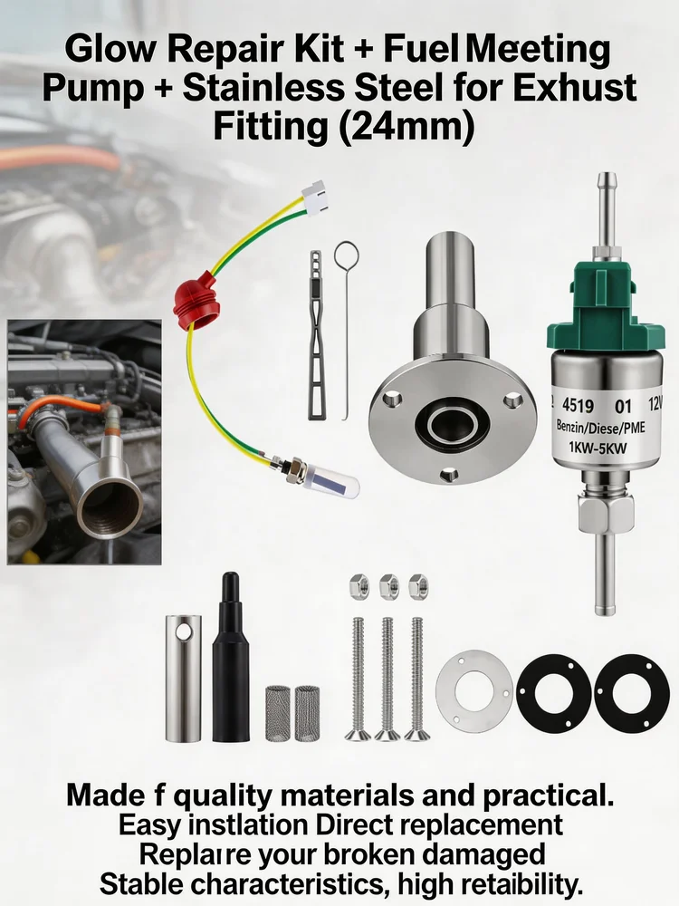 12V 2KW Glow Repair Kit Fuel Metering Pump For Espar Airtronic Diesel Heater Stainless Steel Emission Fitting 24mm Car Acc