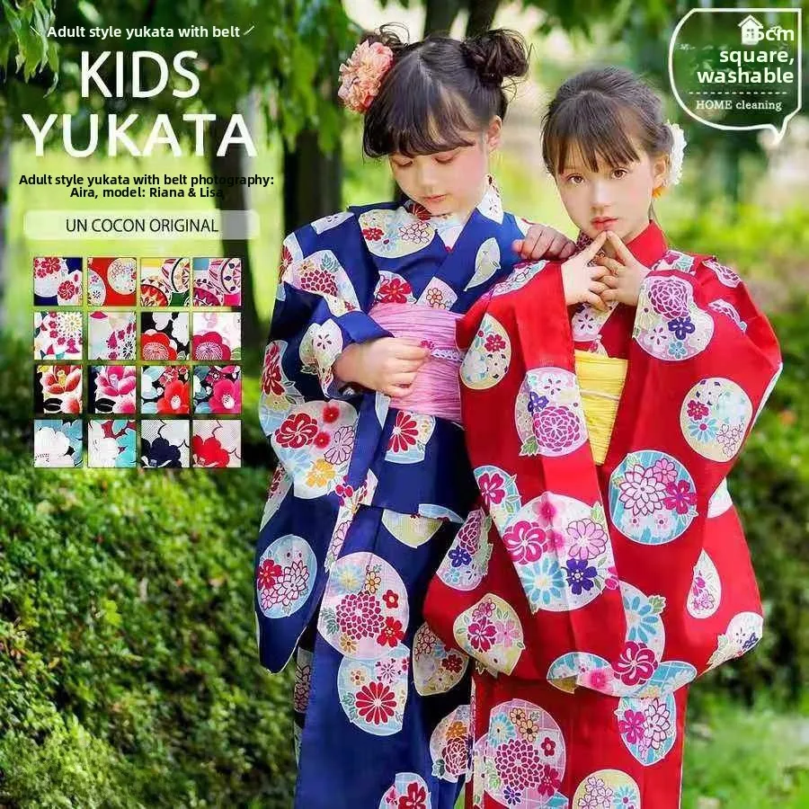 Children's Kimono Girls' Kimono Japanese Style Bathrobe Cherry Blossom Photo Shoot Baby's Formal Outfit Performance Costume