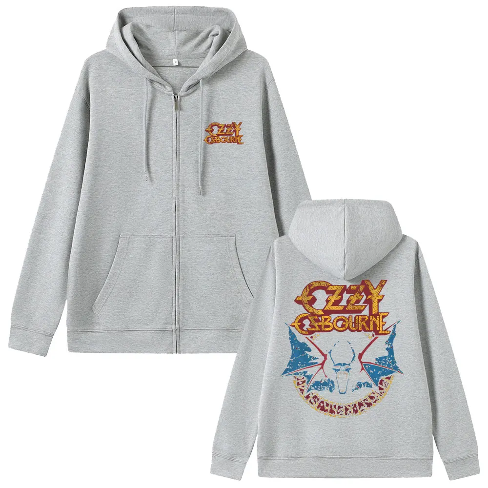 المعادن الثقيلة روك باند الأسود السبت Ozzy Osbourne قلنسوة بسحاب الرجال موضة عادية المتضخم زمم سترة الذكور معطف خمر