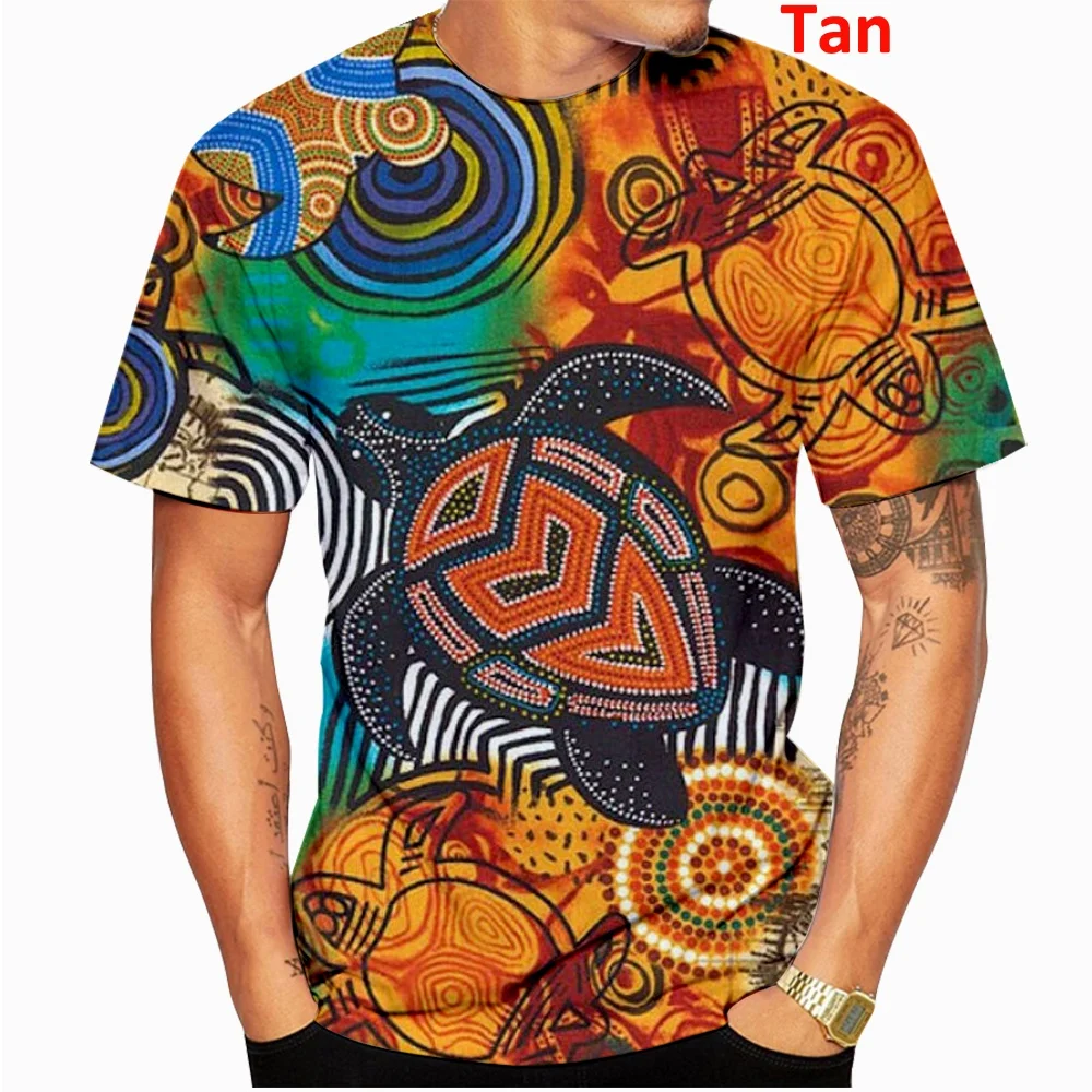 2023 New Fashion Aboriginal Psychedelic Indigenous Vintage Ethnic Style Painting Art T-shirt for Men and Women