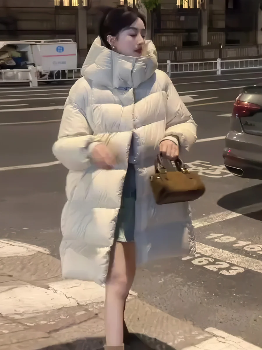 

Premium Feel Hooded Mid-Length Thiened White Du down Puffer Jaet Women's Winter New Sle Small Size Bread Coat Outerwear