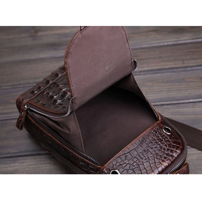 Imagem -06 - Bolsa de Ombro Masculina de Crocodilo Bolsa de Ombro Transversal de Couro de Crocodilo Vintage para Homens Bolsa de Peito para Viagem