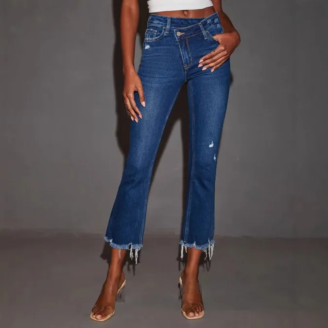 

Pencil Pants Jeans Women Stretch High Waist Skinny Denims Washed Distressed Pockets 2025 Female Streetwear Calf Length Trousers