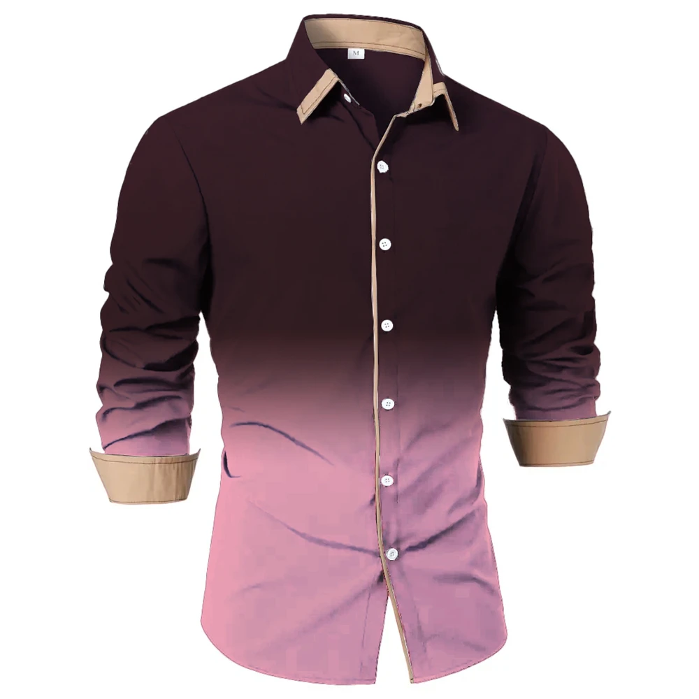 Men's Long-Sleeved Shirt Loose Shirt Classic 10 Colors Gradual Change Fashion Casual Lapel Comfortable Men's Top Clothing