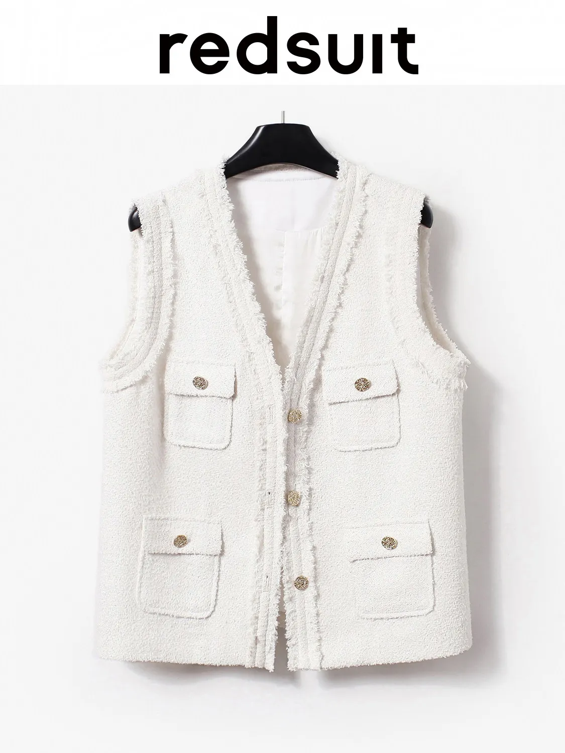 New Loose cut tassel vest with white four pocket V-neck Custom size