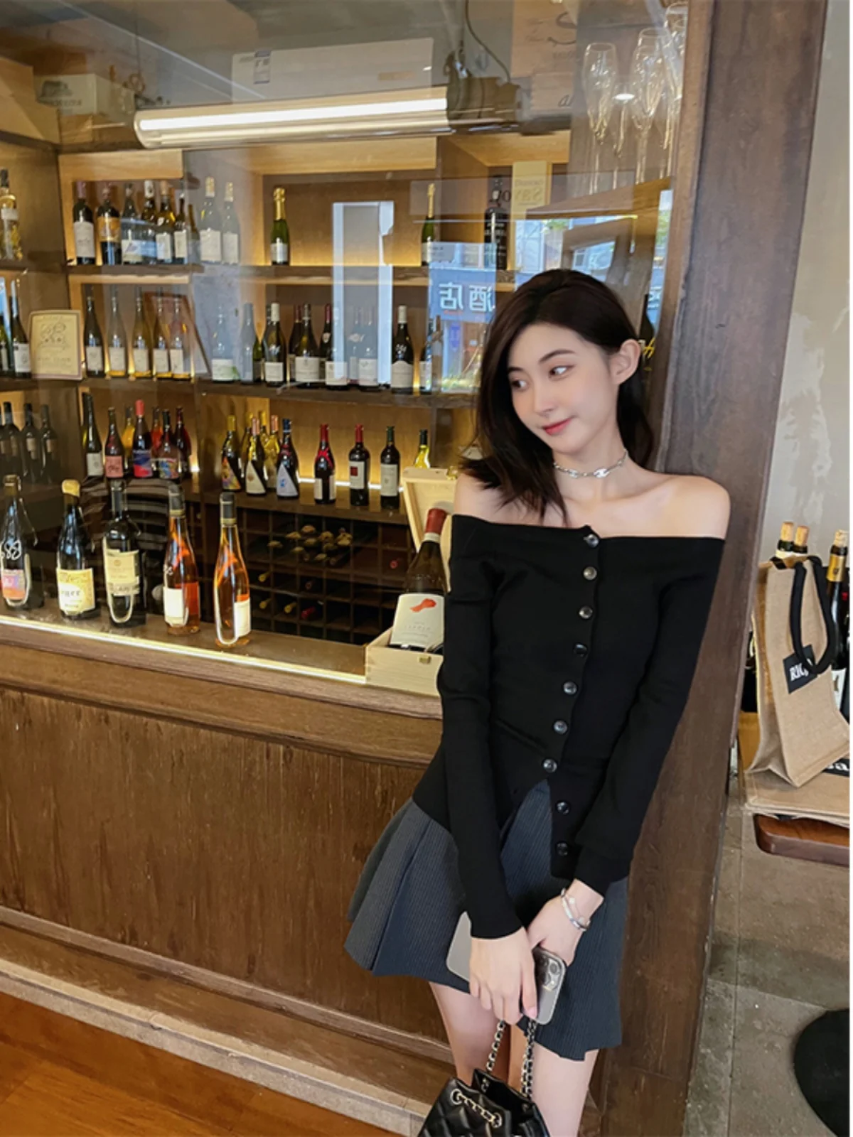 

Облегающий вязаный кардиган с открытыми плечами для женщин, уличный стиль, с одним открытым плечом, базовый топ, осенне-зимний свитер