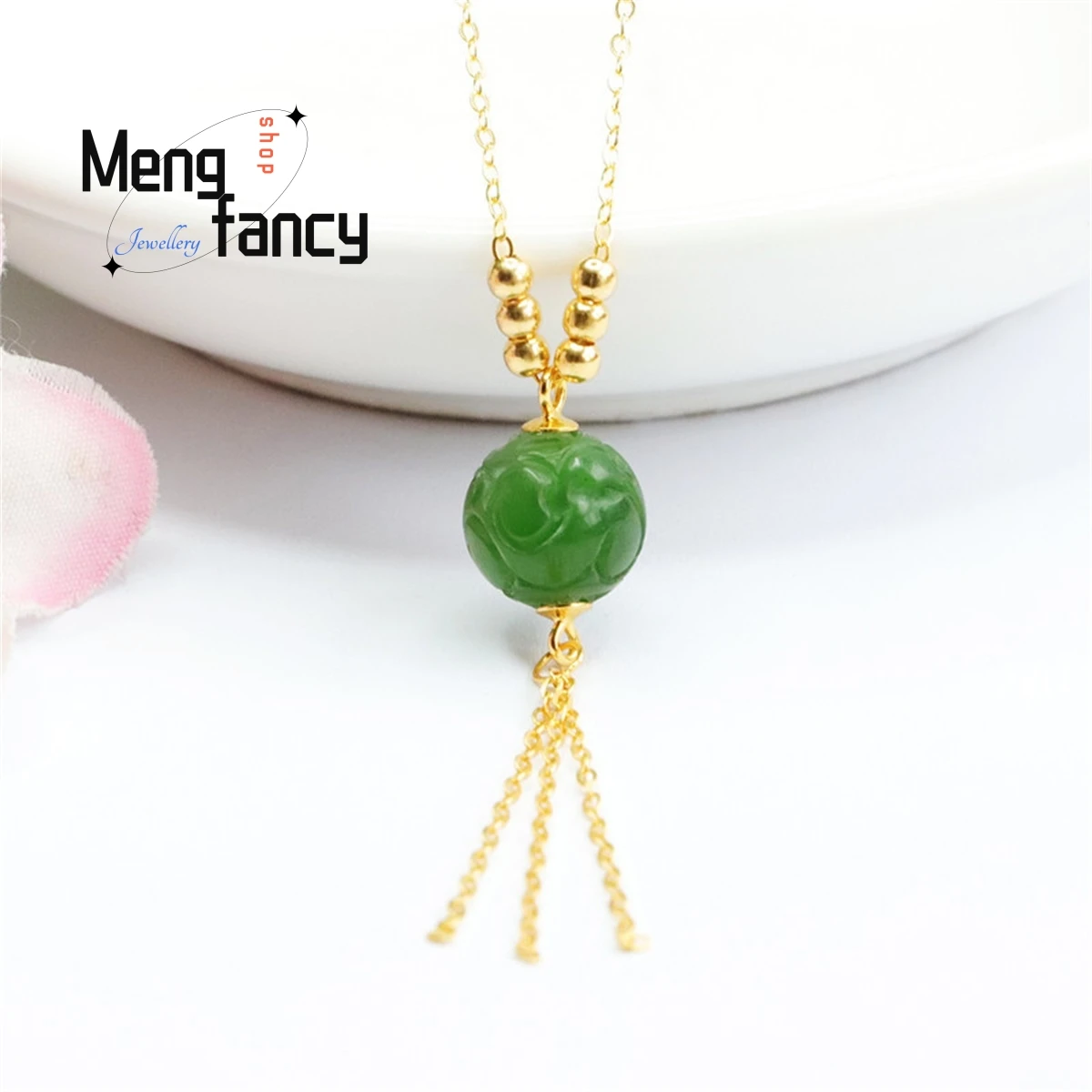 Natural S925 Silver Inlaid Hetian Jasper Echo Bead Necklace Pendant Personalized Fashion Versatile Exquisite Women Luxury Mascot