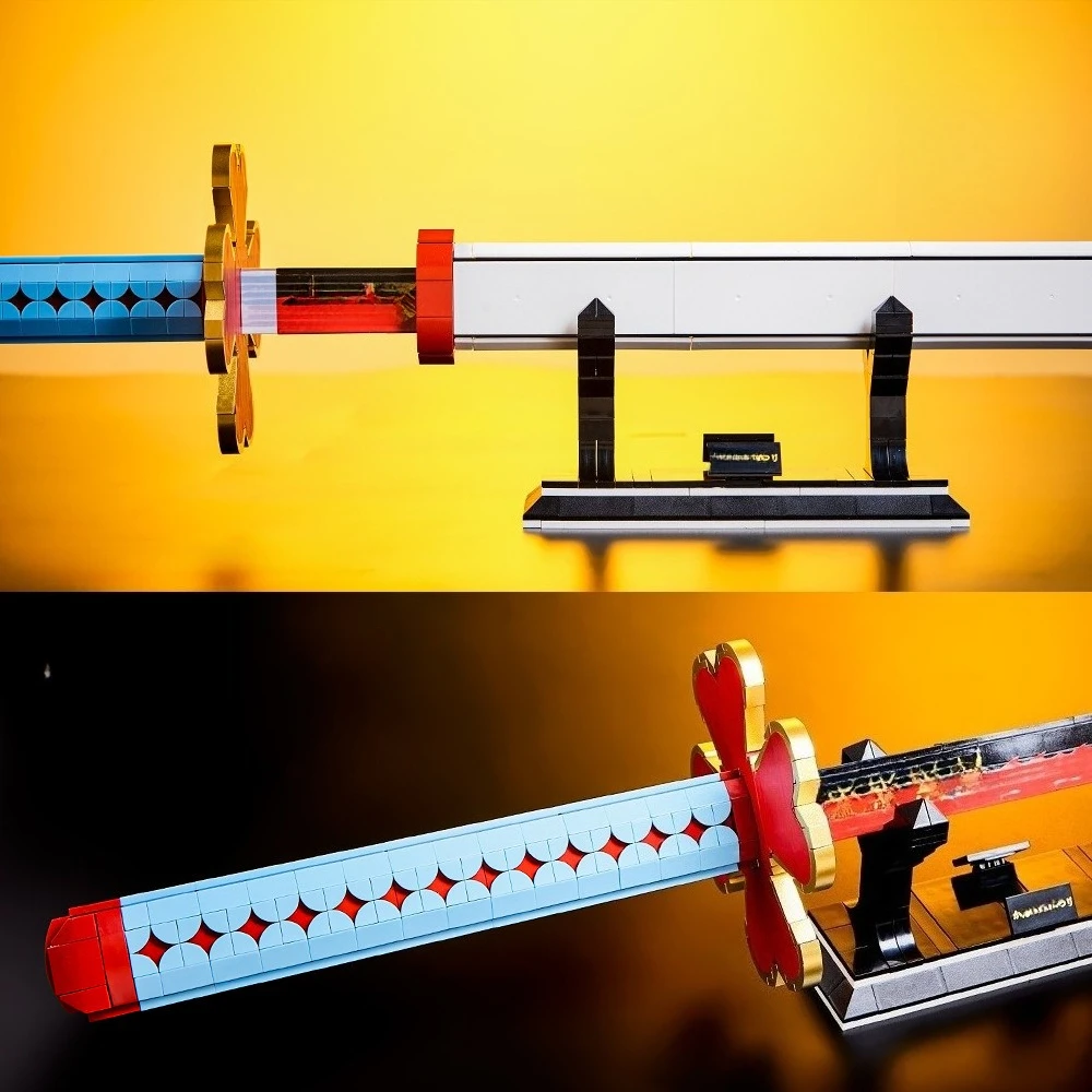 MOC – jeu de dessin animé épée de samouraï, blocs de construction, série de films animés, ornement assemblé pour garçons, petites briques, jouets, accessoires