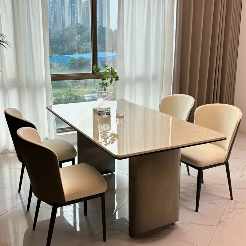 

Обеденный стол из белого ледяного нефрита, роскошный каменный обеденный стол из натурального мрамора, итальянский светлый роскошный элитный простота2005