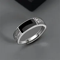 Trendy Vintage 925 Silver Ring for Men Jewelry Black Rectangle Retro Dragon Pattern Ring Male Rings Adjustable 남자 반지 남자친구 선물