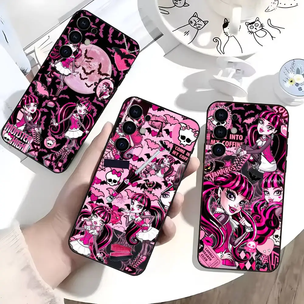 Funda de teléfono M-MonsterS Cartoon H-HighS para Samsung S25,S24,S21,S22,S23,S30,Ultra,S20,Plus,Fe,Lite, cubierta negra suave
