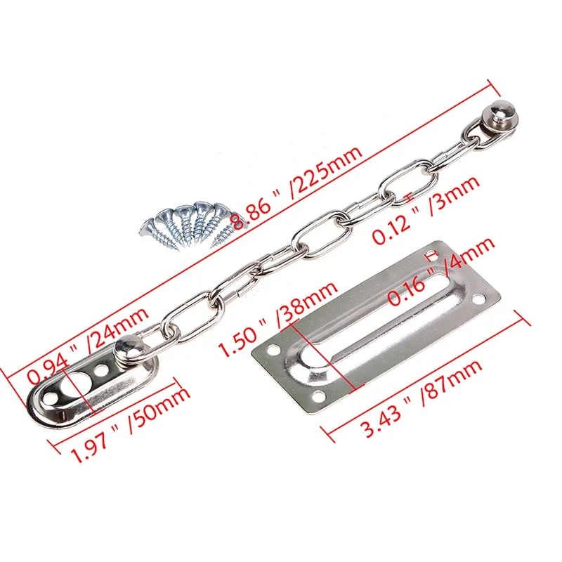 Stainless Steel Security Door Chain Lock with Screws Anti-theft Cabinet Chain Door Latch Lock Home Hardware Door Chain Latch