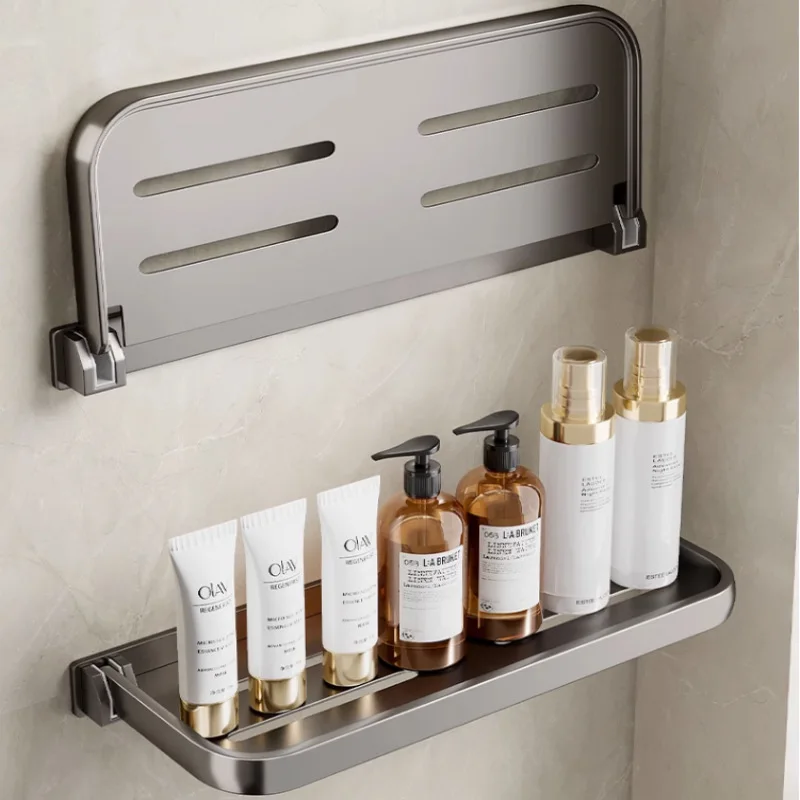 Kitchen Storage Rack Folding Shelf Bracket Multifunctional Drainage Shelf Wall Mounted Aluminum Shelf Bathroom Folding Shelves