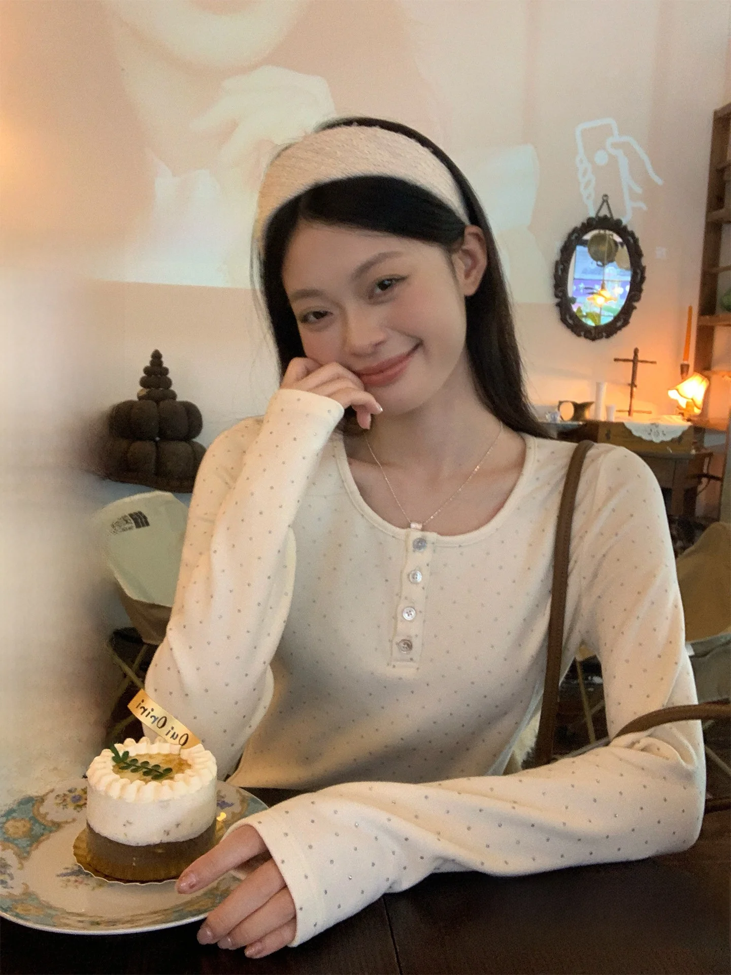 

Double-Sided Fce Silver-Ironed Long-Sve round Ne T-irt Women's Slimming Base irt Commute Sle Winter New Arrival
