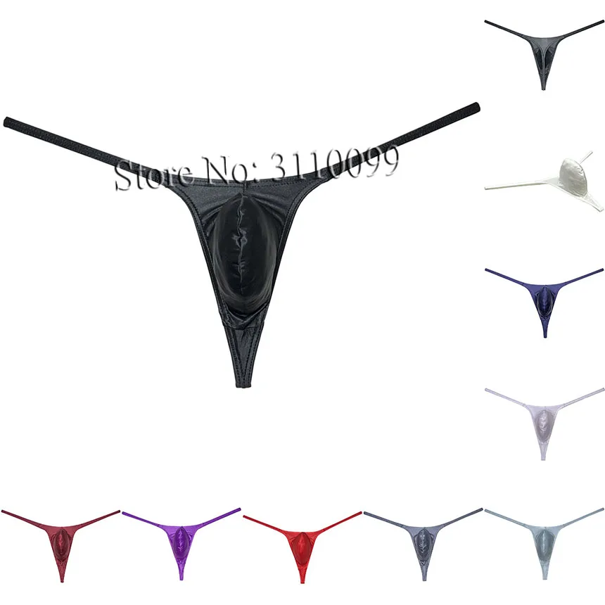 Men‘s Push-out G-string Tanga Enhance Pouch Bikini Thong Shiny T-back Lingerie Underwear