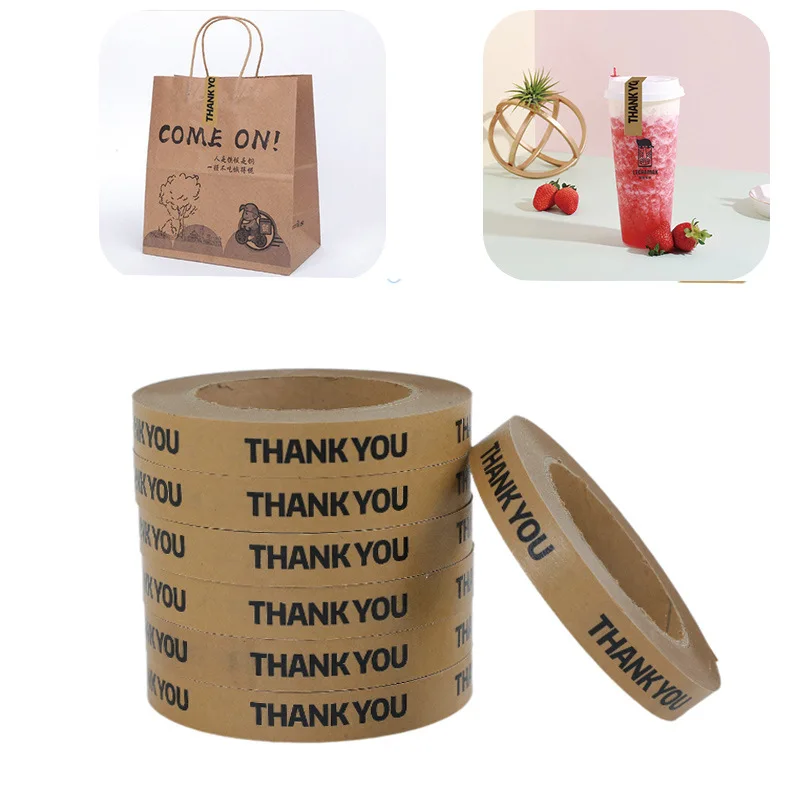 thank you kraft paper Shipping Lable Tape Take-out Sticker  Baking Bottle Coffe Cup Seal Adhesive Stickers Packaging Washi Tape