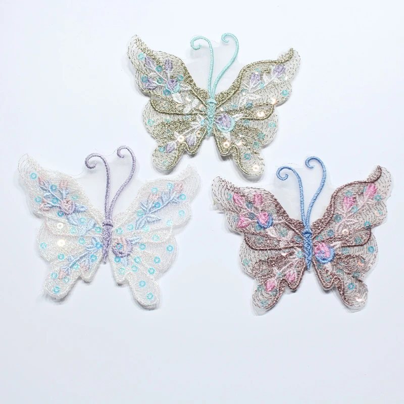 10 pieces of colorful knitted embroidered sequins hollowed out butterfly metal thread embroidered lace clothing accessories