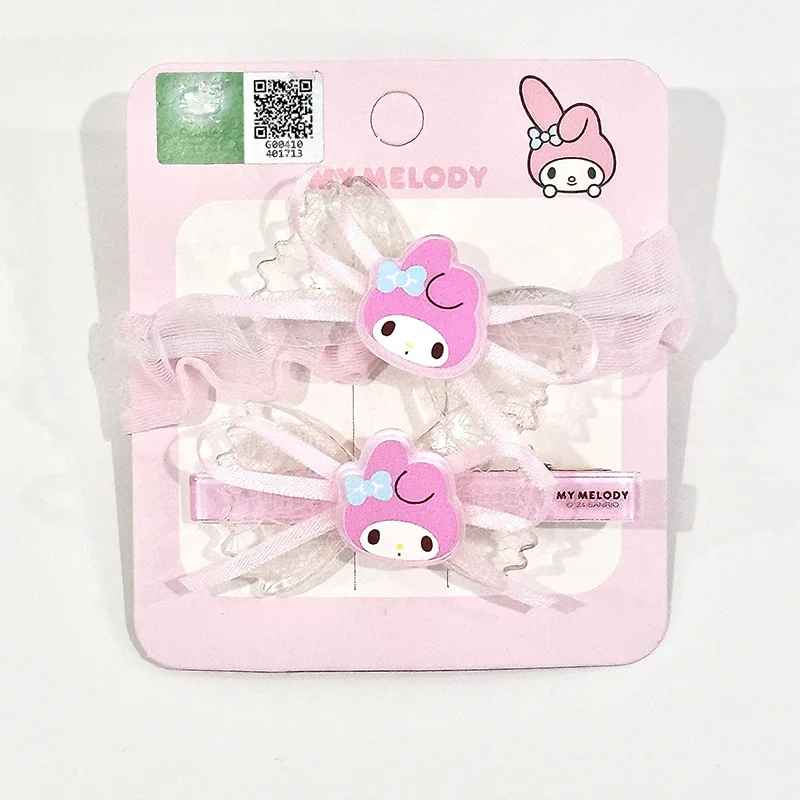 Kawaii Cinnamoroll Kuromi Hello Kitty Cartoon Lace Bow, acessórios para cabelo infantil, Anime Sanrio Hairpin, presente fofo para menina