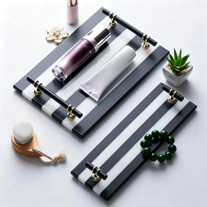 Marble Jewelry Tray with Handle Ring Necklace Tray Portable Large Capacity Trinkets Organizer Trays Multipurpose Cosmetics Trays