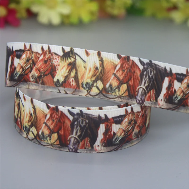 DUWES 50yards Horse Printed Grosgrain Ribbon Accessories Material Headwear Decoration DIY Sewing Craft D2119