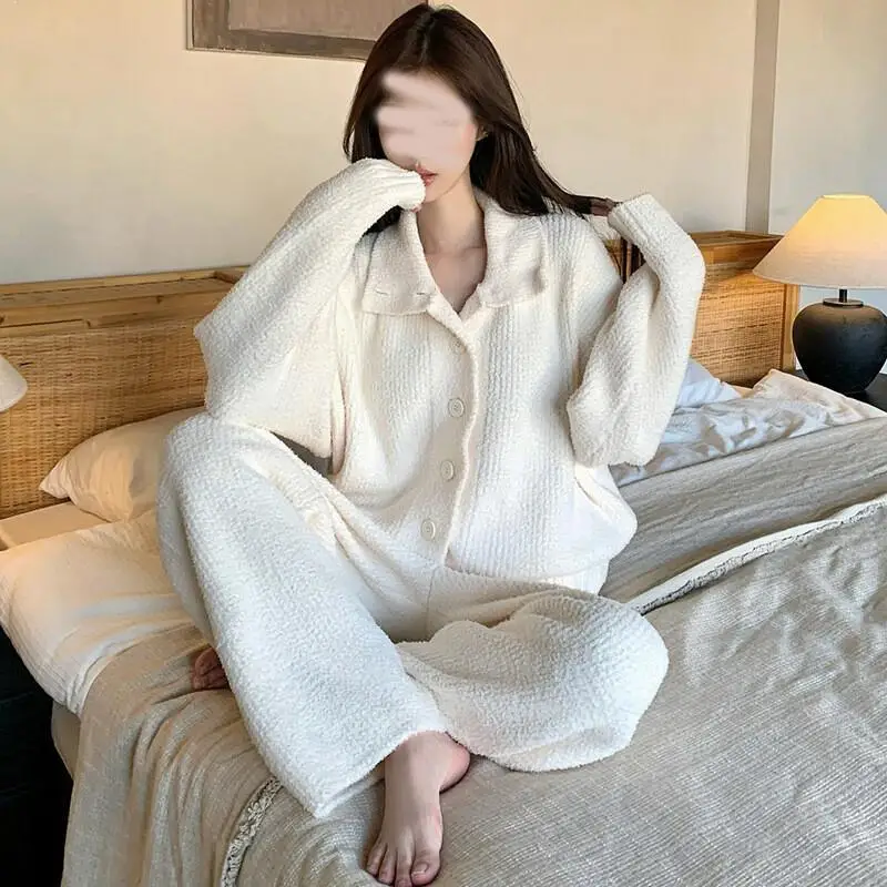 

winter elegance pajamas Women's thicken stand collar long sleeves suit coral fleece homewear Flannel Pajama Set Comfortable