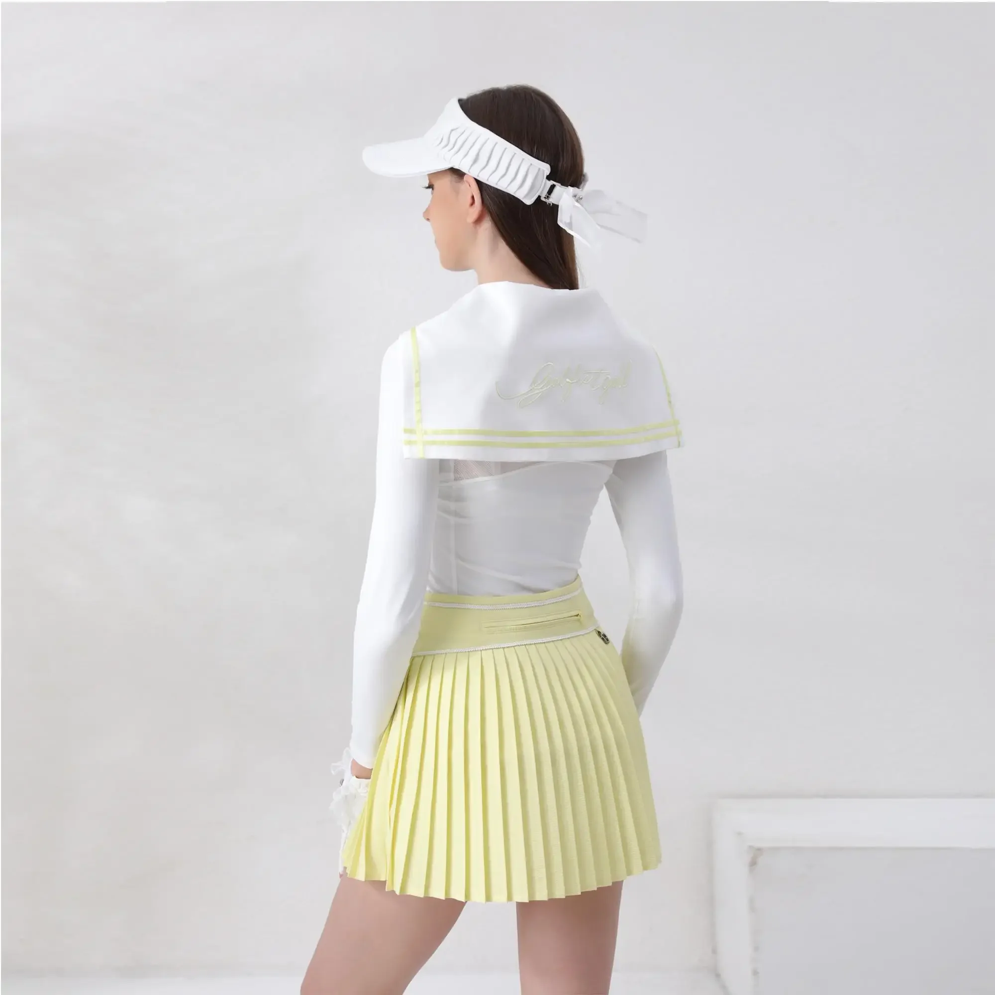 Golfist Shawl Collar Golf Shirts Long Sleeve Letter Printed Top Ladies Golf Pleated Skirt Sports Breathable A-lined Skort Outfit