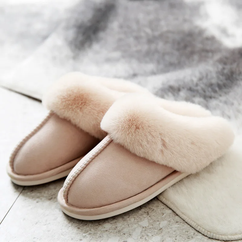 Plush warm home flat slippers Lightweight soft and comfortable winter plush slippers women's cotton shoes indoor plush slippers