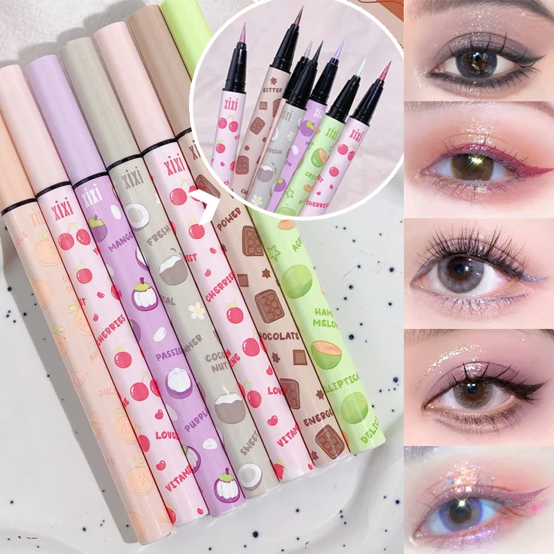 Diamond Glitter Eyeshadow Liner Pencil Eye Makeup Highlighter Waterproof Rose Pink Silkworm Pearlescent Shiny Brighten Eyeliner