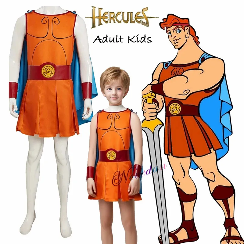 

New Halloween Cosplay Hercules Cosplay Costume Adult Kids Men Boy Top Dress Superhero Cloak Cape Halloween Carnival Party Male R
