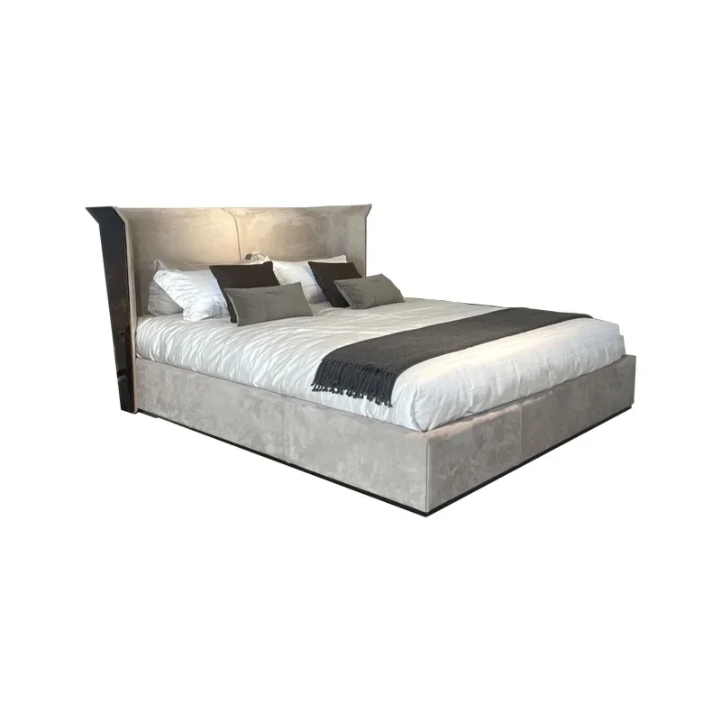 

Light luxury leather modern simple bed minimalist master bedroom double Italian soft bag wedding bed